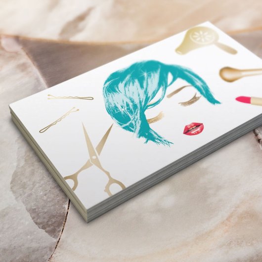 ヘアメイクアップアーティストショートヘアカット女子ターコイズ 名刺