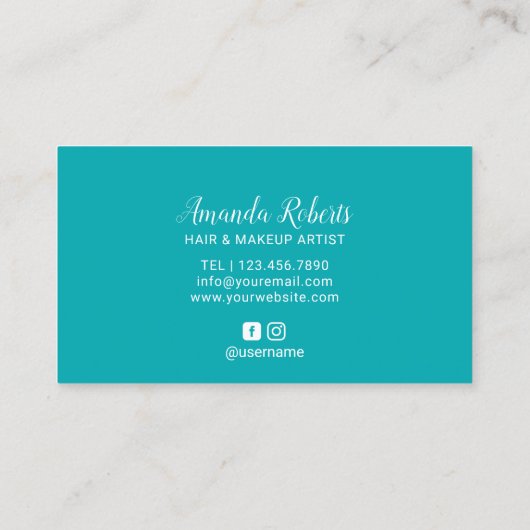ヘアメイクアップアーティストショートヘアカット女子ターコイズ 名刺 (裏面)