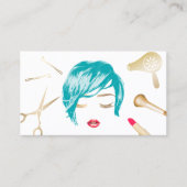 ヘアメイクアップアーティストショートヘアカット女子ターコイズ 名刺 (正面)