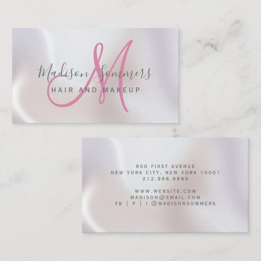 ヘアメイクアップアーティスト虹彩色パールきらめく 名刺 (正面/裏面)