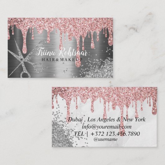 ヘアメイクアップグリッターきらめくバラ名刺 名刺 (正面/裏面)