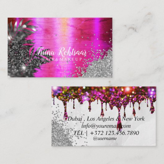 ヘアメイクアップグリッターきらめく名刺 名刺 (正面/裏面)
