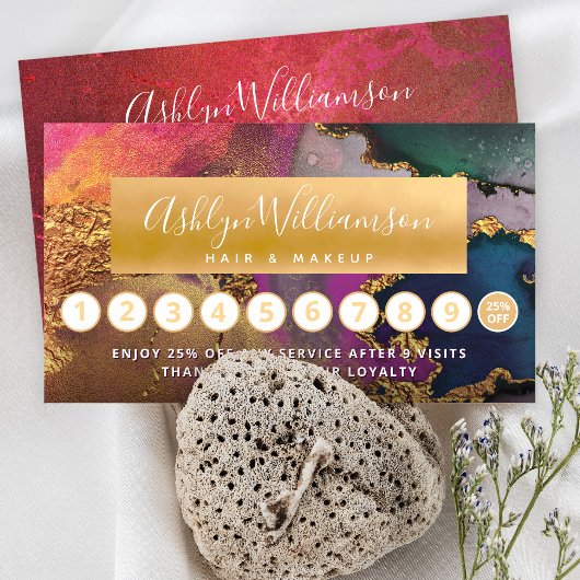 ヘアメイクアップ大理石の水色金ゴールドグリーンホットピンク ロイヤリティカード