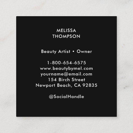 ヘアメイクアップ爪、 ネイルまばたきタロット女神白黒 スクエア名刺 (裏面)