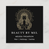 ヘアメイクアップ爪、 ネイルまばたきタロット女神白黒 スクエア名刺 (正面)