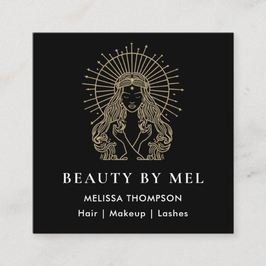 ヘアメイクアップ爪、 ネイルまばたきタロット女神白黒 スクエア名刺 (正面)