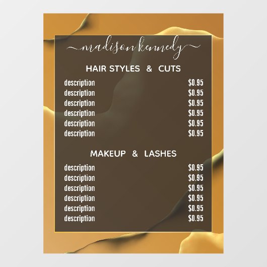 ヘアメイクアップ金ゴールドインクイ抽象芸術アルコールFab値 ウィンドウサイン (シート)