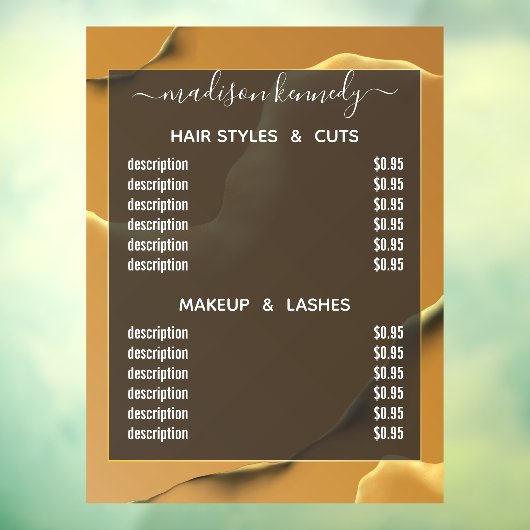 ヘアメイクアップ金ゴールドインクイ抽象芸術アルコールFab値 ウィンドウサイン (シート3)