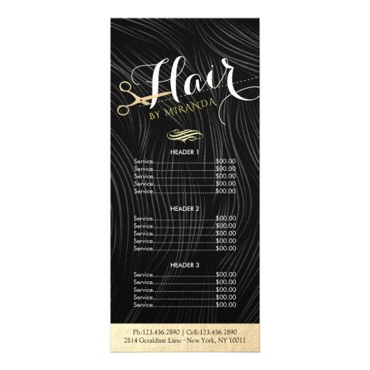 ヘアメイクサロン価格表黒&金ゴールドはさみ ラックカード (正面)