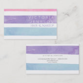 ヘアメイクパステル水彩紫色のティール(緑がかった色)ストライプ 名刺 (正面/裏面)