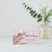 ヘアメイクムアビジネスカードダスティピンク 名刺 (スタンド正面)