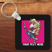 ヘアメタルグレームロックユニコーンブルーギターマンガ キーホルダー (正面)