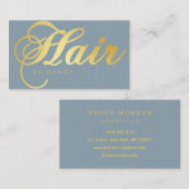 ヘアモダンサロンスクリプト書道ほこりっぽい青 名刺 (正面/裏面)