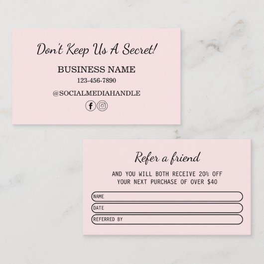 ヘアモダンサロンピンク赤面友人を参照 名刺 (正面/裏面)