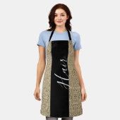 ヘアモダンサロンブラック金ゴールドグリッターウォメンズ エプロン (着用した状態)