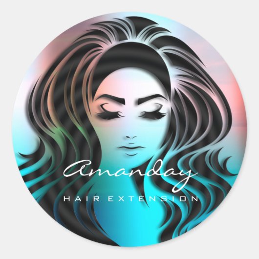 ヘアラッシュエクステンションスタイリストメイクアップブルーグラデーション ラウンドシール (正面)