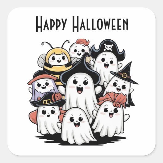 ヘアリングゴーストリー集団スクエアステッカー スクエアシール (正面)