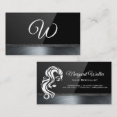 ヘアロゴ黒光沢 | 金属トリム 名刺 (正面/裏面)