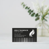 ヘアロゴ |コーム |金属の背景 名刺 (スタンド正面)