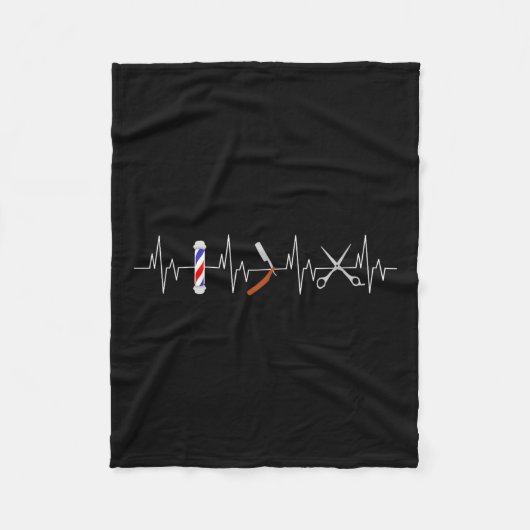 ヘアーカットおもしろい理容師ポールコームブレードヒゲのハート フリースブランケット (正面)