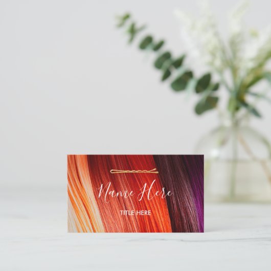 ヘアークリップが付いているエレガントな美容師の名刺 名刺 (スタンド正面)