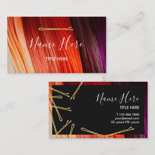 ヘアークリップが付いているエレガントな美容師の名刺 名刺 (正面/裏面)