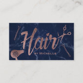 ヘアーサロンのばら色の金ゴールドのタイポグラフィの濃紺の大理石 名刺 (正面)