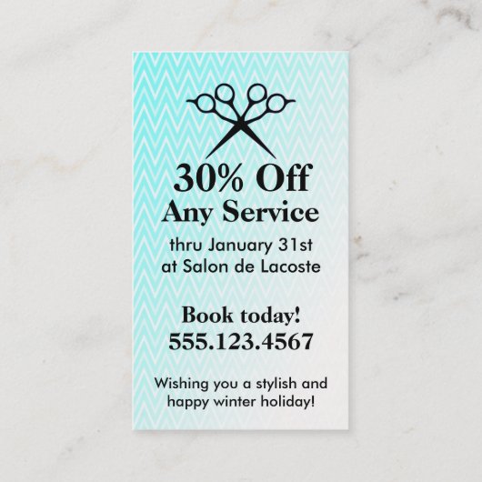 ヘアーサロンのスタイリストの休日のクーポンのギフトカードクリスマス 割引カード (裏面)