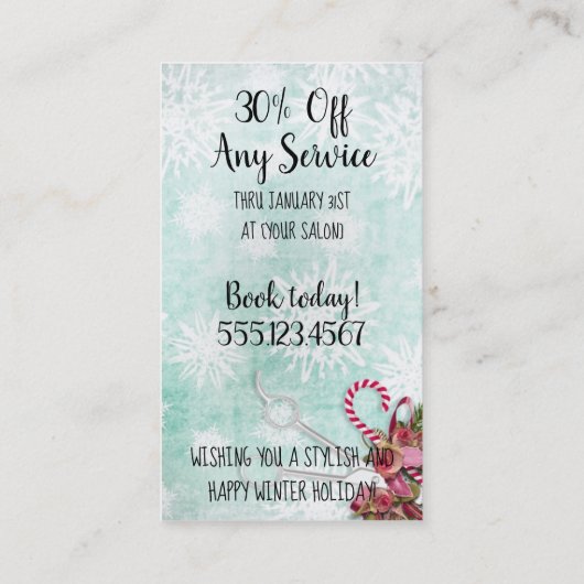 ヘアーサロンのスタイリストの休日のクーポンのギフトカードクリスマス 割引カード (裏面)