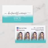 ヘアーサロンのモダンなターコイズの写真のコラージュ 名刺 (正面/裏面)