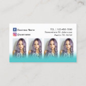 ヘアーサロンのモダンなターコイズの写真のコラージュ 名刺 (裏面)