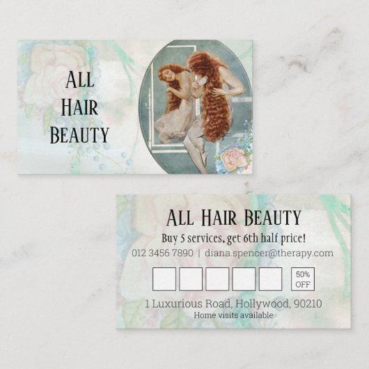 ヘアーサロンの割引提供の美容院 ロイヤリティカード (正面/裏面)