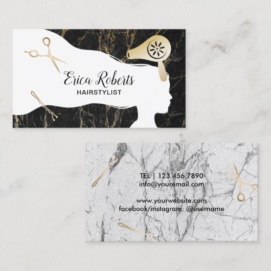 ヘアーサロンの美しいの女の子の粋な大理石のアポイントメント 予約カード (正面/裏面)