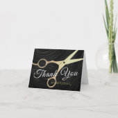 ヘアーサロンの美容師は金ゴールドのはさみ感謝していしています サンキューカード (正面)