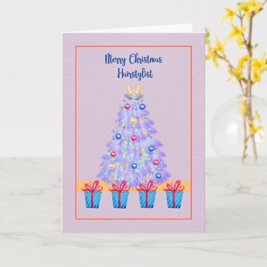 ヘアースタイリストラベンダーツリー用クリスマスカード カード (黄色い花)