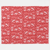 ヘアーズスノーフィールドホワイトウサギ冬のパターン赤 フリースブランケット (正面(横))