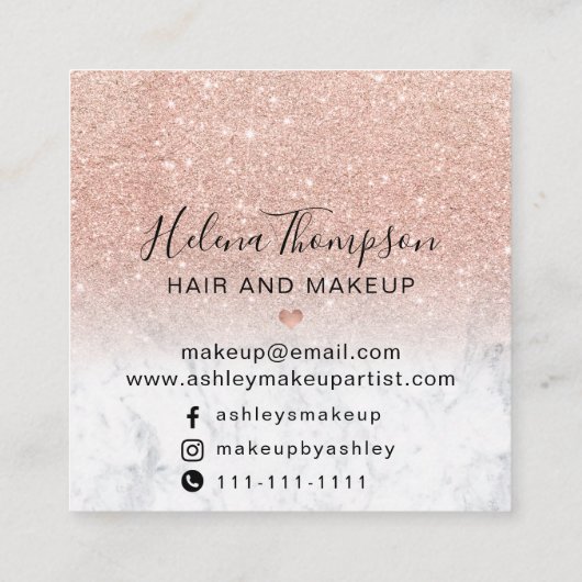 ヘア化粧バラ金ゴールドグリッター大理石ソーシャルメディア スクエア名刺 (裏面)
