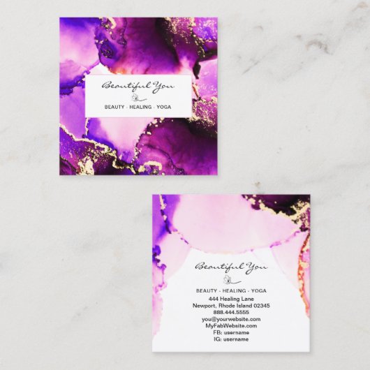 *～*ヘア爪、 ネイルが点滅フローラマゼンタ金ゴールド霊気 スクエア名刺 (正面/裏面)