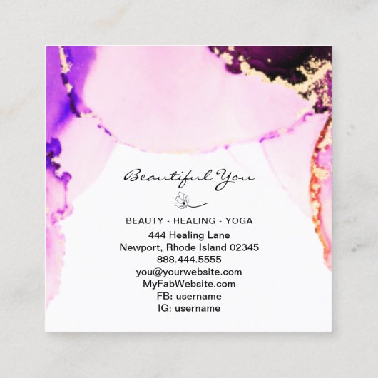 *～*ヘア爪、 ネイルが点滅フローラマゼンタ金ゴールド霊気 スクエア名刺 (裏面)