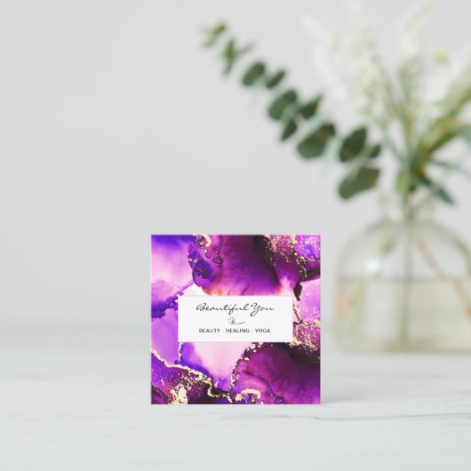 *～*ヘア爪、 ネイルが点滅フローラマゼンタ金ゴールド霊気 スクエア名刺 (スタンド正面)