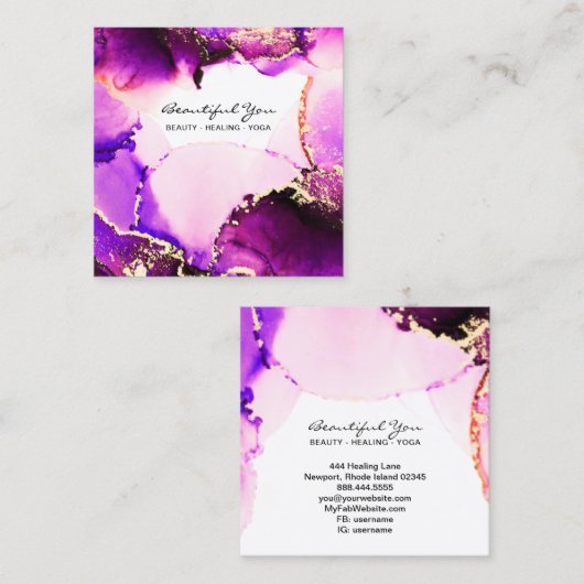 *~*ヘア爪、 ネイルが点滅紫のマゼンタ金ゴールド霊気 スクエア名刺 (正面/裏面)