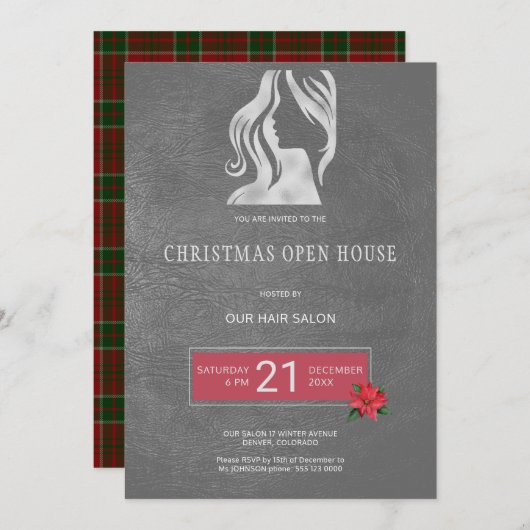 ヘア独占的サロンクリスマスオープンハウスパーティー 招待状 (正面/裏面)