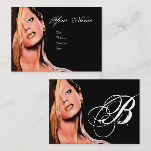 ヘア美しいメイクアップアーティスト化粧品モノグラムブラック 名刺 (正面/裏面)