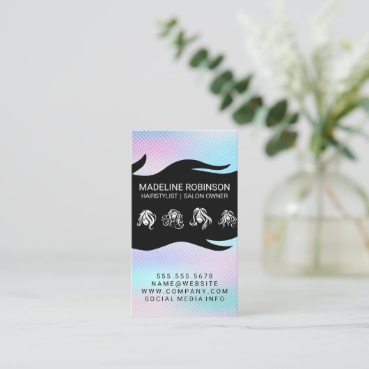 ヘア違うスタイル | ホログラフィック勾配 名刺 (スタンド正面)