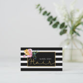 ヘア金ゴールドグリッター文字ブラック&ホワイトストライプズ 名刺 (スタンド正面)