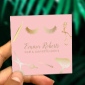ヘア&まつげエクステンションモダン赤面ピンク&金ゴールド スクエア名刺