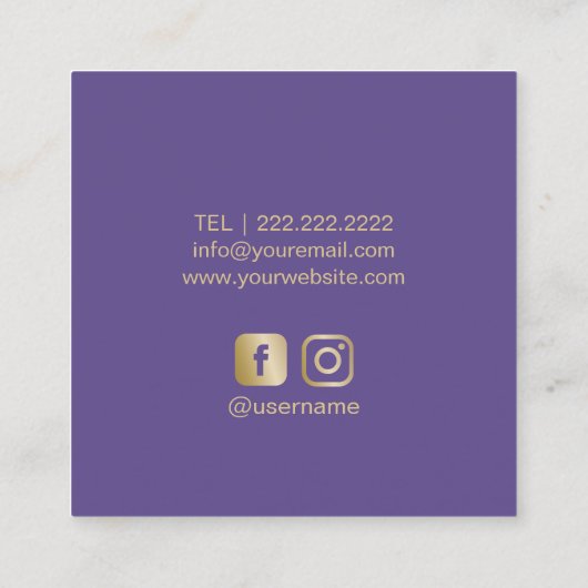 ヘア&まつげモダンエクステンションバイオレット&金ゴールド スクエア名刺 (裏面)