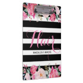 ヘア – ブラック&ホワイトストライプのパターン、フローラブーケ クリップボード (右)