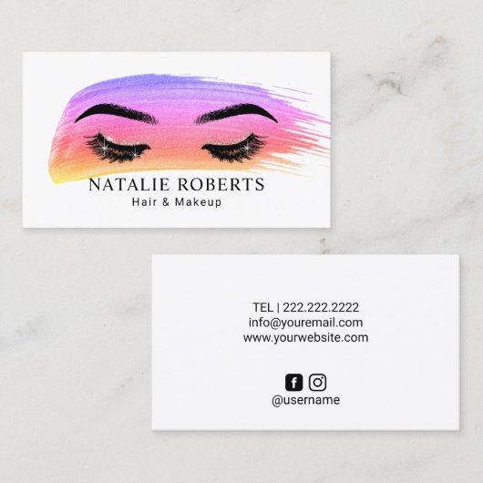 ヘア&メイクアップアーティストウォーターカラーブラシストロークサロン 名刺 (正面/裏面)