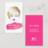 ヘア&メイクアップアーティストガール&ピンクの口紅ステイン 名刺 (正面/裏面)